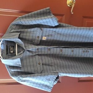 Carhartt blue striped loose fit Short Sleeve  button down shirt.  XL